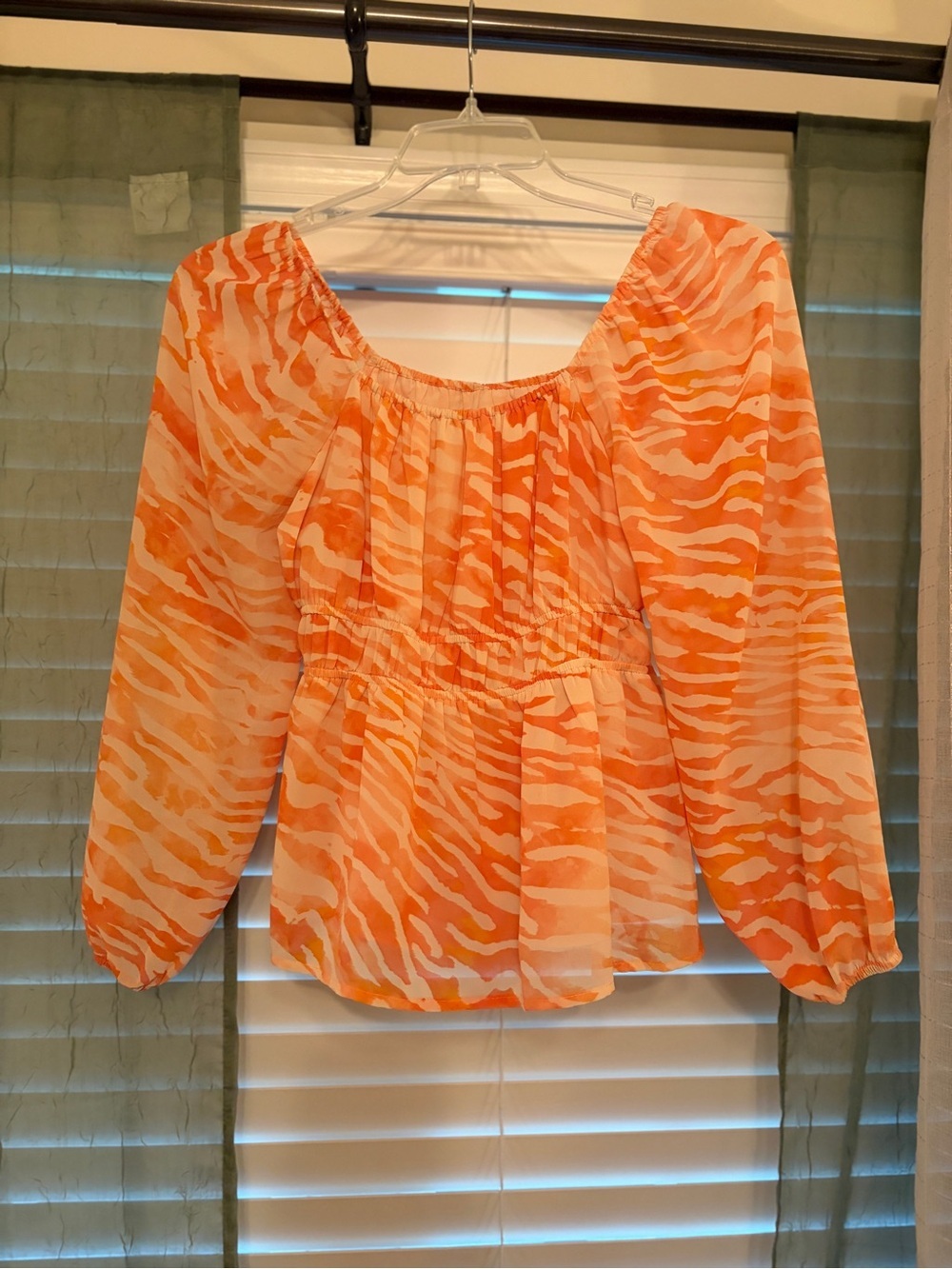 DR2 Orange and White Zebra-Print Peasant Blouse